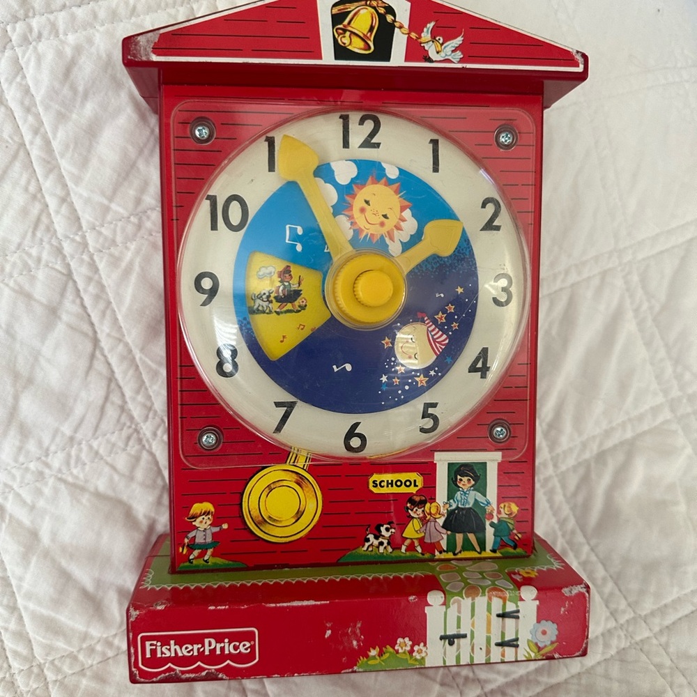 Fisher-Price 2009 Music Box Teaching Clock 998 Mattel Retro Toy Works Great!